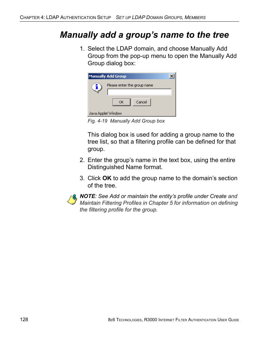 Manually add a group’s name to the tree | 8e6 Technologies Enterprise Filter Authentication R3000 User Manual | Page 142 / 333
