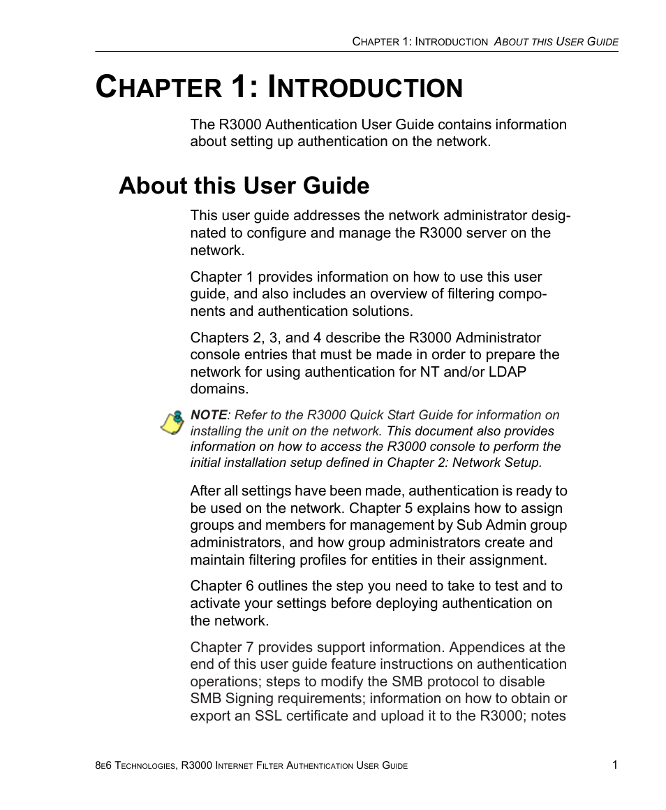 Chapter 1: introduction, About this user guide, Hapter | Ntroduction | 8e6 Technologies Enterprise Filter Authentication R3000 User Manual | Page 15 / 333