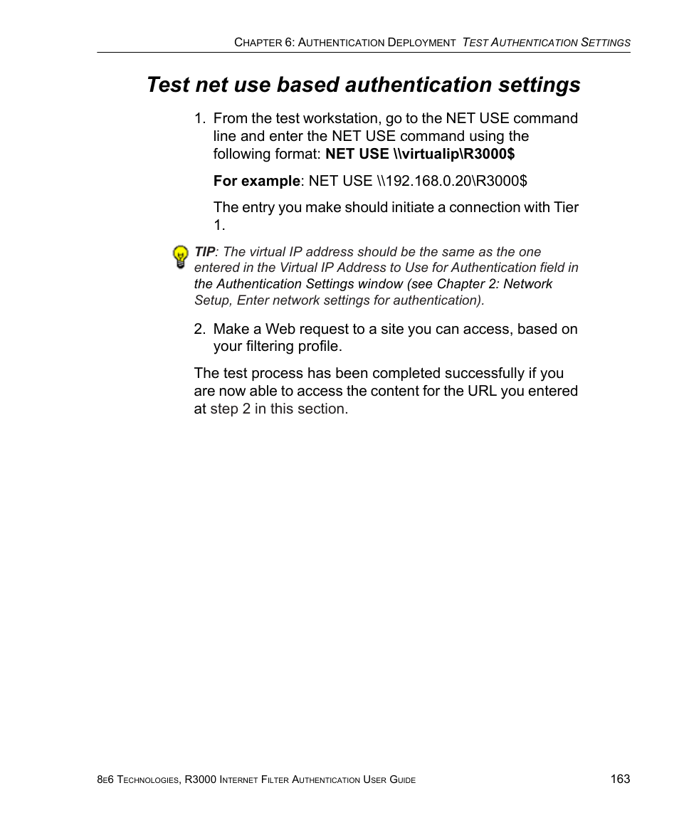 Test net use based authentication settings | 8e6 Technologies Enterprise Filter Authentication R3000 User Manual | Page 177 / 333