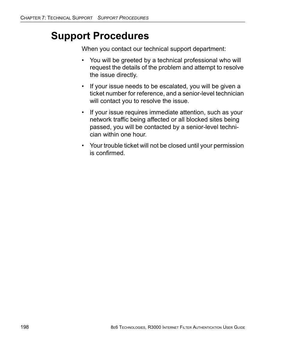 Support procedures | 8e6 Technologies Enterprise Filter Authentication R3000 User Manual | Page 212 / 333