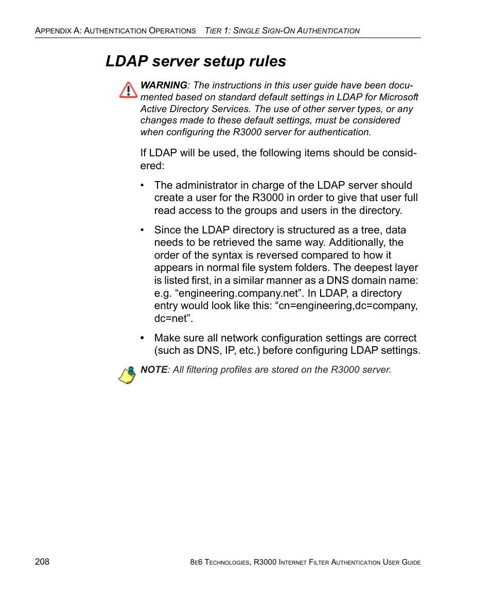 Ldap server setup rules | 8e6 Technologies Enterprise Filter Authentication R3000 User Manual | Page 222 / 333