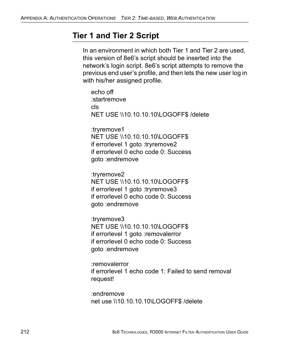 Tier 1 and tier 2 script | 8e6 Technologies Enterprise Filter Authentication R3000 User Manual | Page 226 / 333