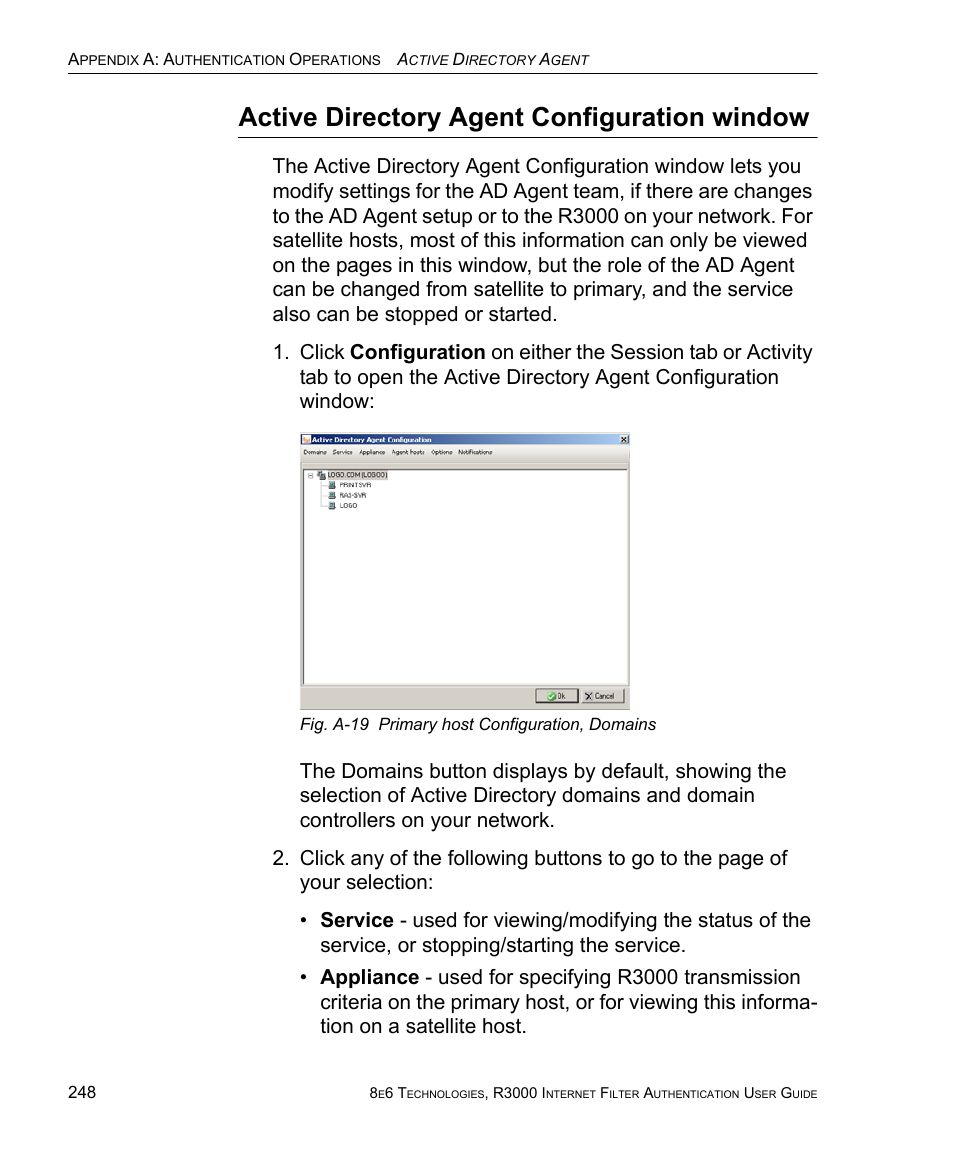 Active directory agent configuration window | 8e6 Technologies Enterprise Filter Authentication R3000 User Manual | Page 262 / 333