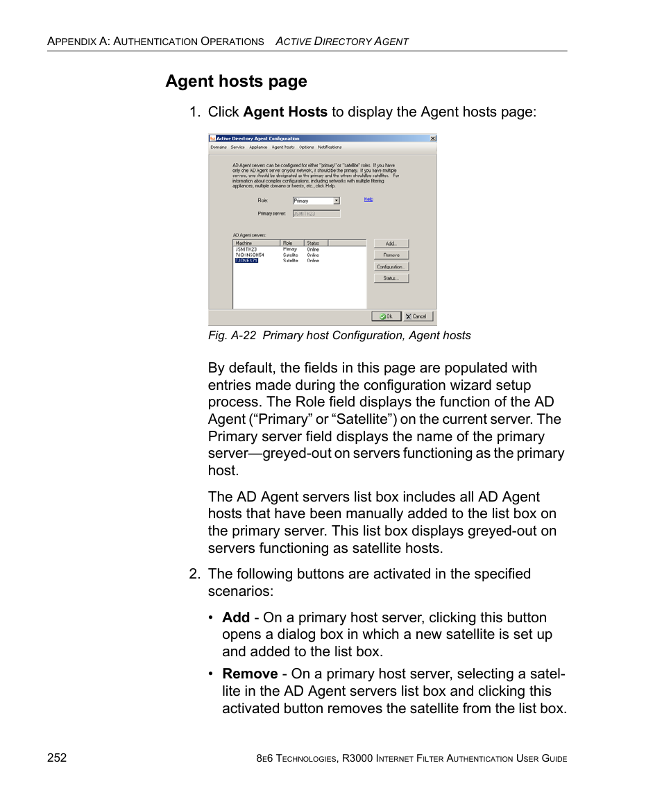 Agent hosts page, Click agent hosts to display the agent hosts page | 8e6 Technologies Enterprise Filter Authentication R3000 User Manual | Page 266 / 333
