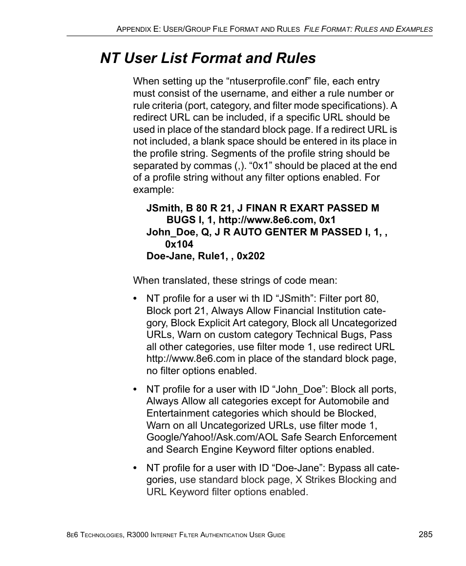 Nt user list format and rules | 8e6 Technologies Enterprise Filter Authentication R3000 User Manual | Page 299 / 333