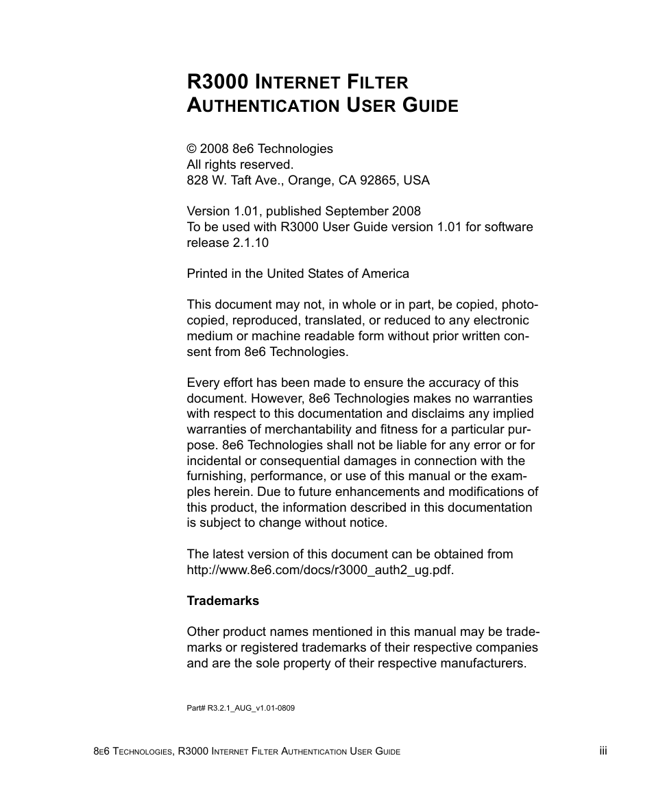 R3000 i, Nternet, Ilter | Uthentication, Uide | 8e6 Technologies Enterprise Filter Authentication R3000 User Manual | Page 3 / 333