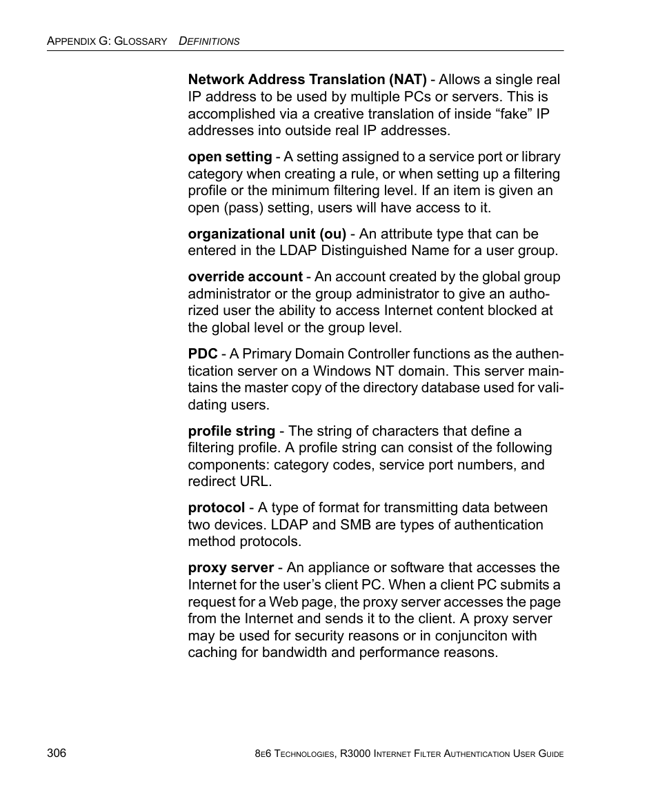 8e6 Technologies Enterprise Filter Authentication R3000 User Manual | Page 320 / 333