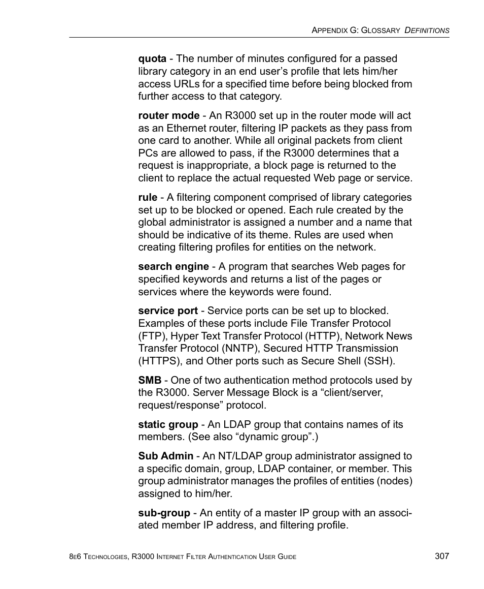 8e6 Technologies Enterprise Filter Authentication R3000 User Manual | Page 321 / 333