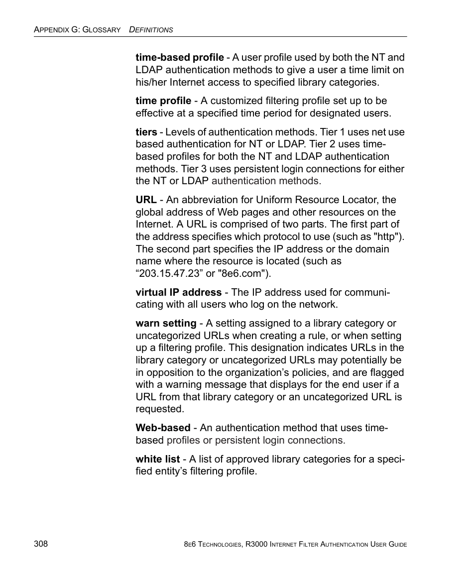 8e6 Technologies Enterprise Filter Authentication R3000 User Manual | Page 322 / 333