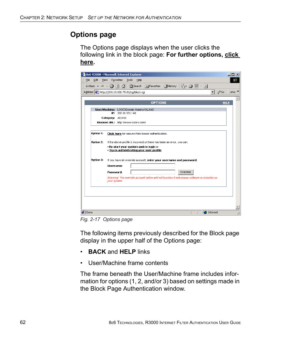 Options page | 8e6 Technologies Enterprise Filter Authentication R3000 User Manual | Page 76 / 333