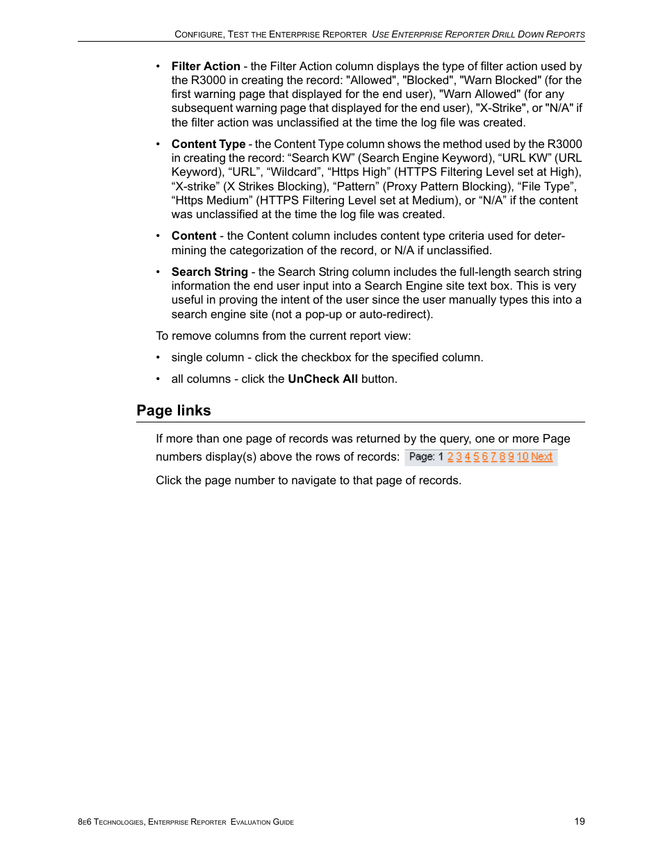Page links | 8e6 Technologies Enterprise Reporter ER HL/SL User Manual | Page 23 / 48