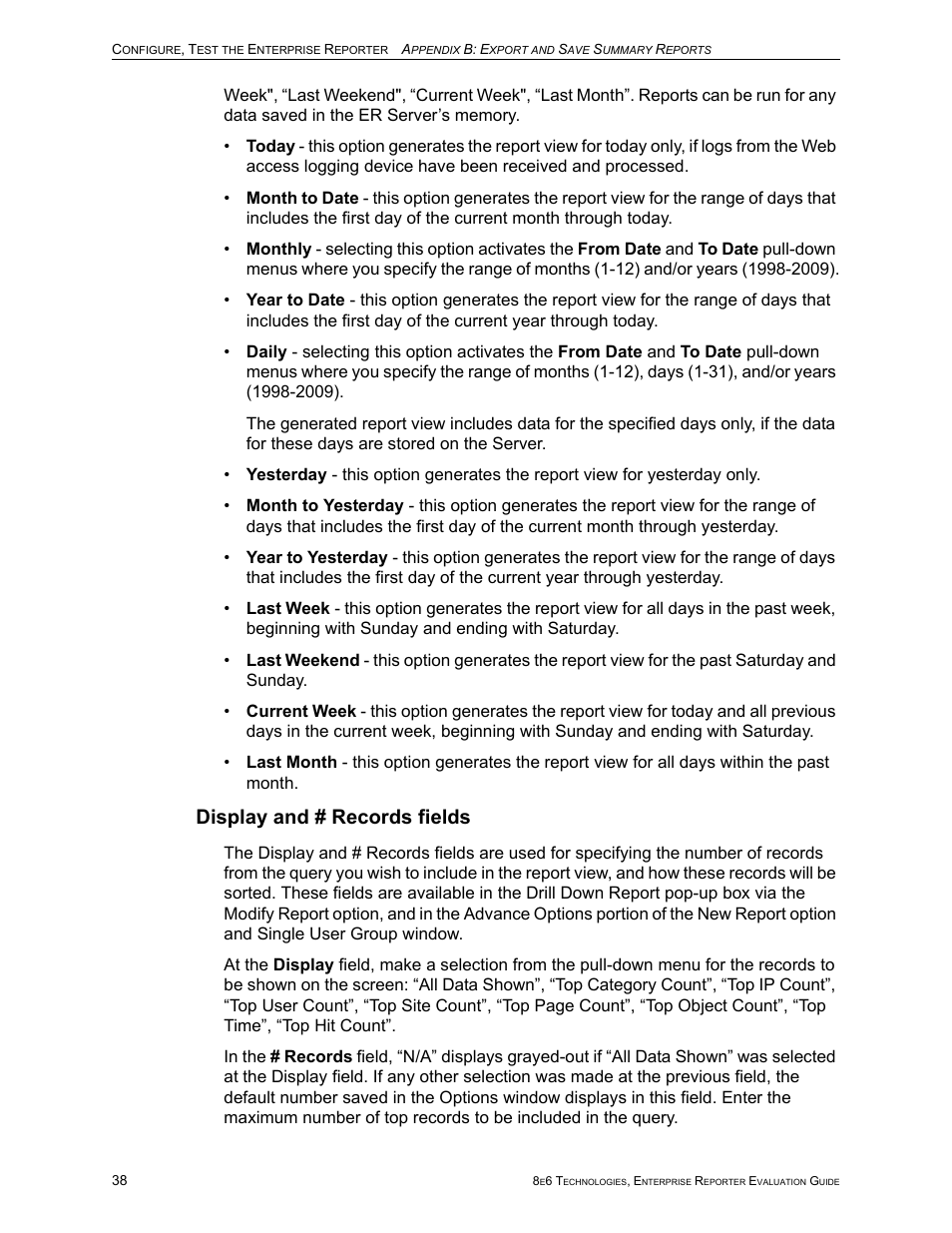 Display and # records fields | 8e6 Technologies Enterprise Reporter ER HL/SL User Manual | Page 42 / 48