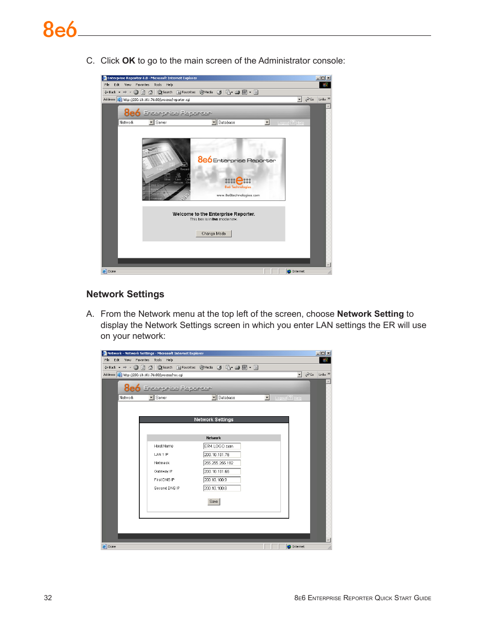 Network settings | 8e6 Technologies Enterprise Reporter SL-002-002 User Manual | Page 36 / 76