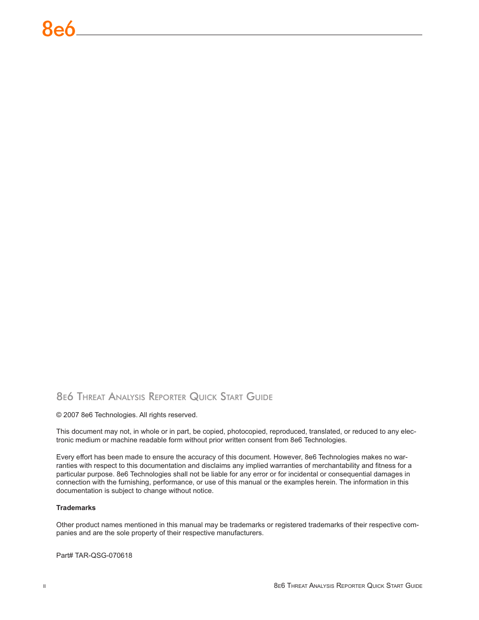 8e6 Technologies Threat Analysis Reporter TAR 1.0 User Manual | Page 2 / 54