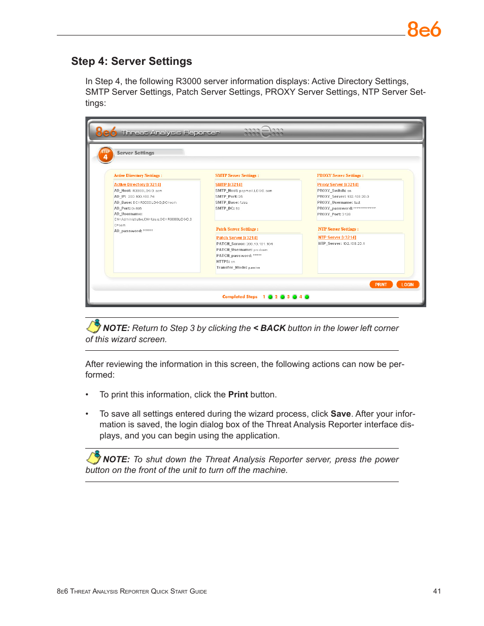 Step 4: server settings | 8e6 Technologies Threat Analysis Reporter TAR 1.0 User Manual | Page 45 / 54