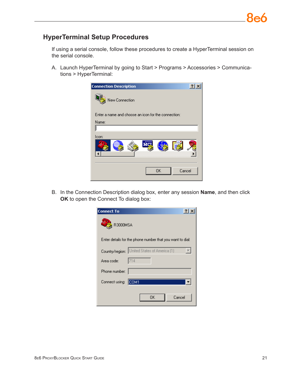 Hyperterminal setup procedures | 8e6 Technologies ProxyBlocker MSA-004-005 User Manual | Page 25 / 52