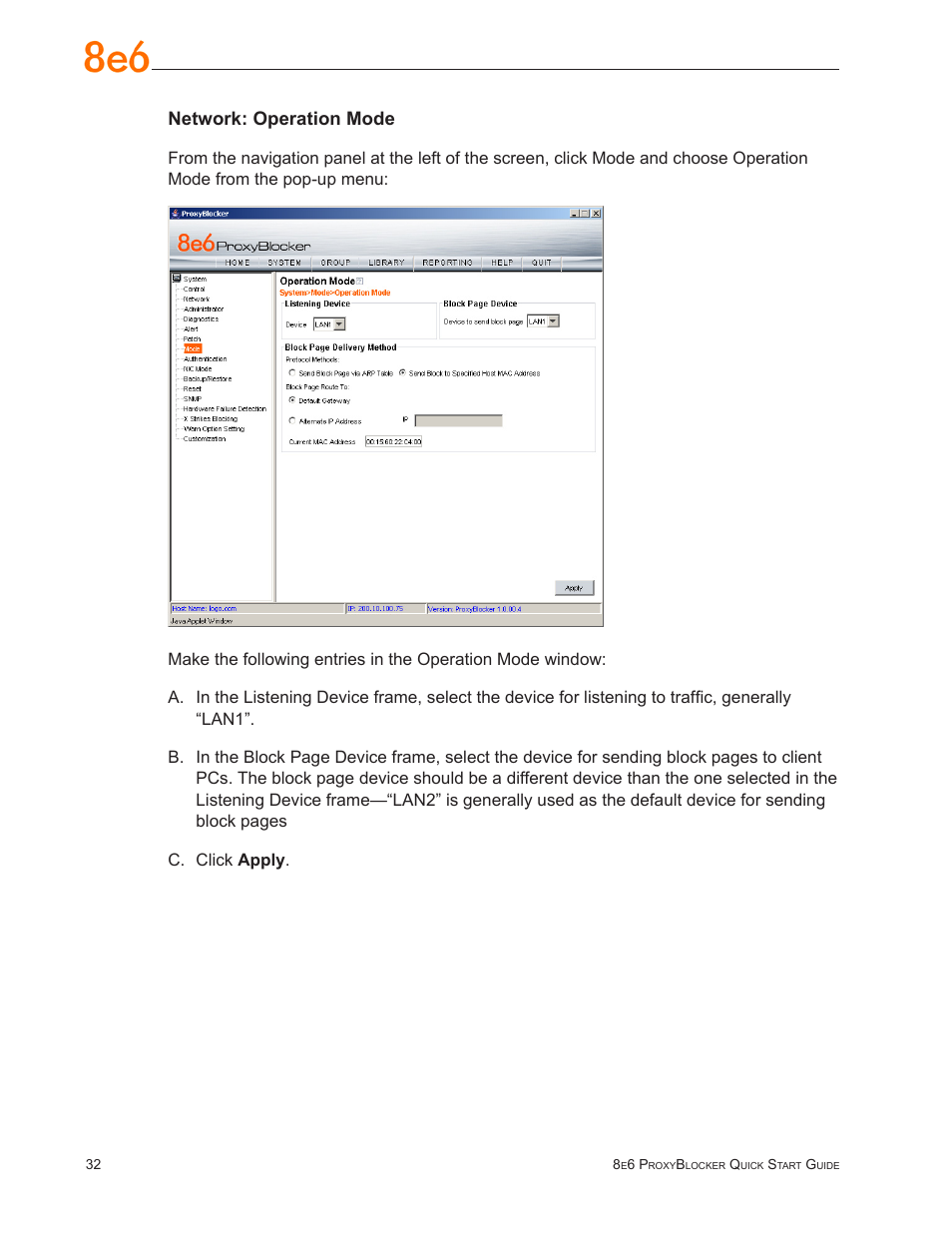 Network: operation mode | 8e6 Technologies ProxyBlocker MSA-004-005 User Manual | Page 36 / 52