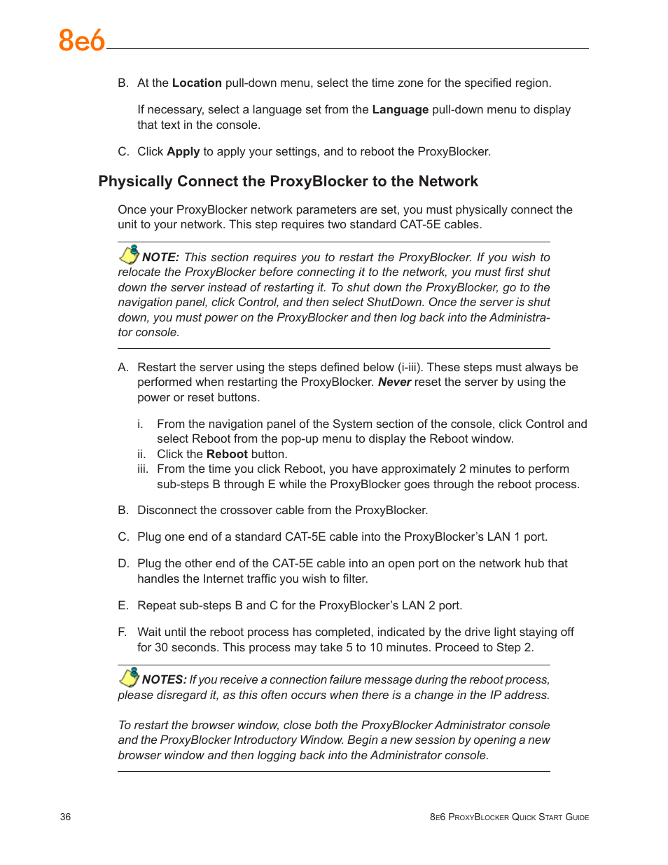 Physically connect the proxyblocker to the network | 8e6 Technologies ProxyBlocker MSA-004-005 User Manual | Page 40 / 52