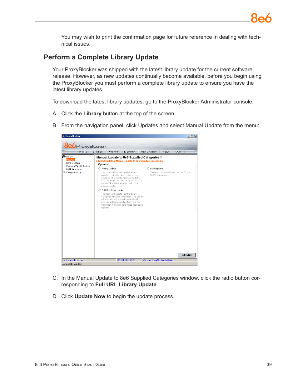 Perform a complete library update | 8e6 Technologies ProxyBlocker MSA-004-005 User Manual | Page 43 / 52