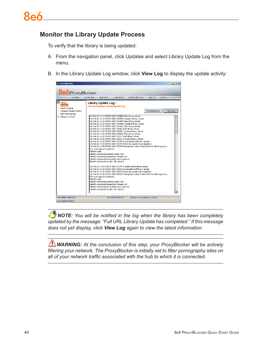 Monitor the library update process | 8e6 Technologies ProxyBlocker MSA-004-005 User Manual | Page 44 / 52