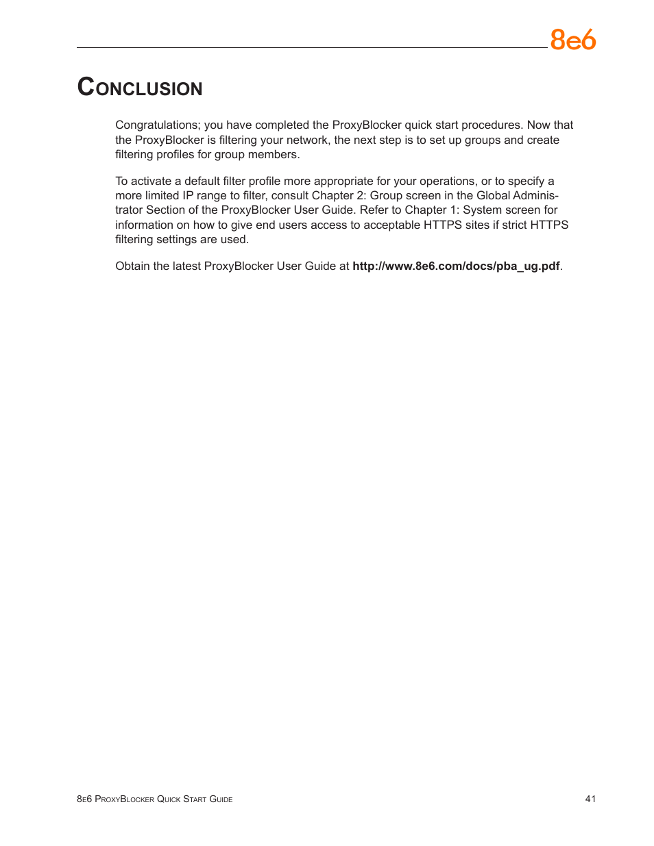 Conclusion, Onclusion | 8e6 Technologies ProxyBlocker MSA-004-005 User Manual | Page 45 / 52