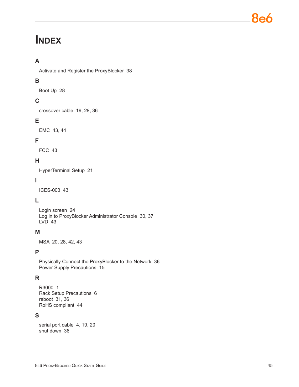 Index, Ndex | 8e6 Technologies ProxyBlocker MSA-004-005 User Manual | Page 49 / 52