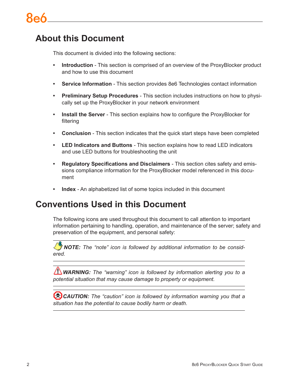About this document, Conventions used in this document | 8e6 Technologies ProxyBlocker MSA-004-005 User Manual | Page 6 / 52