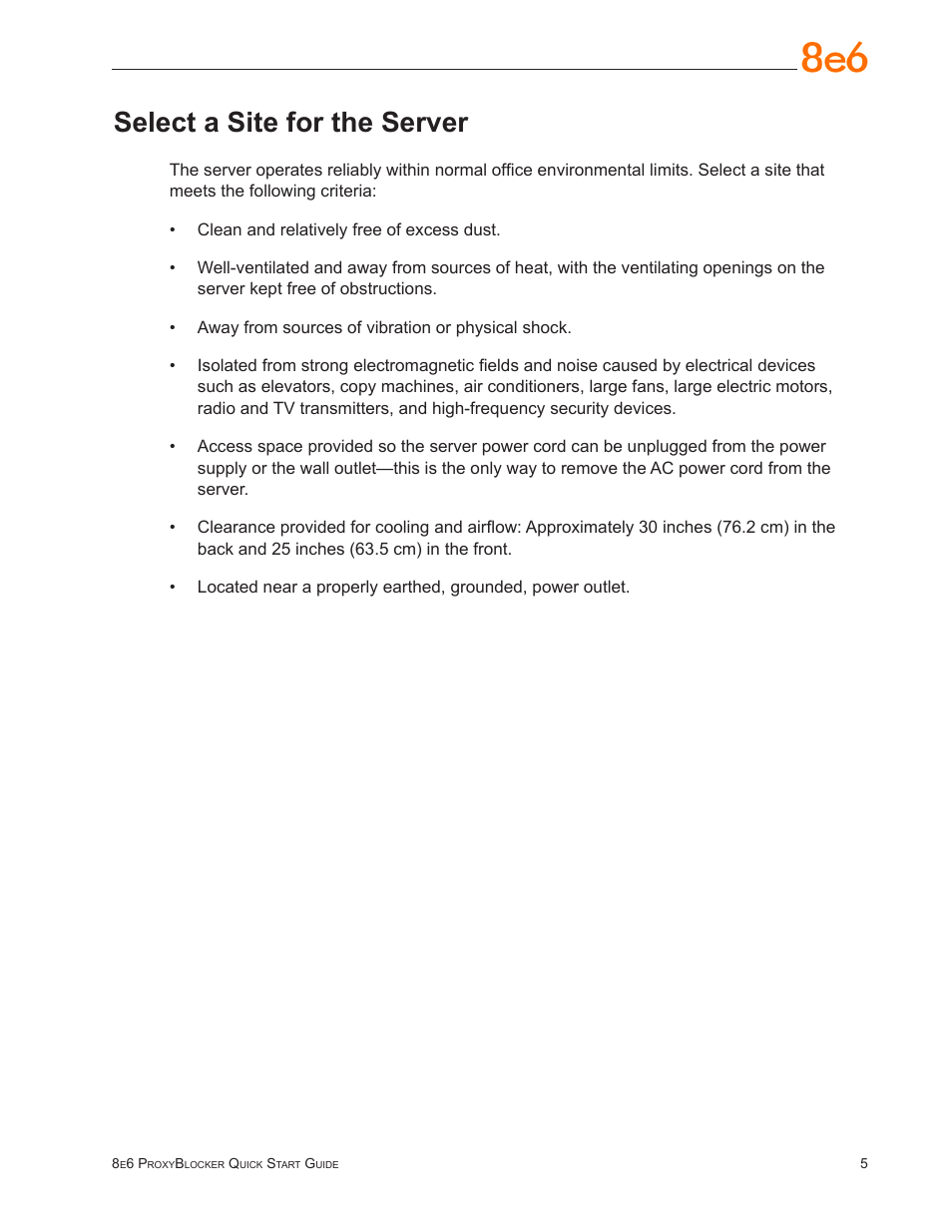 Select a site for the server | 8e6 Technologies ProxyBlocker MSA-004-005 User Manual | Page 9 / 52