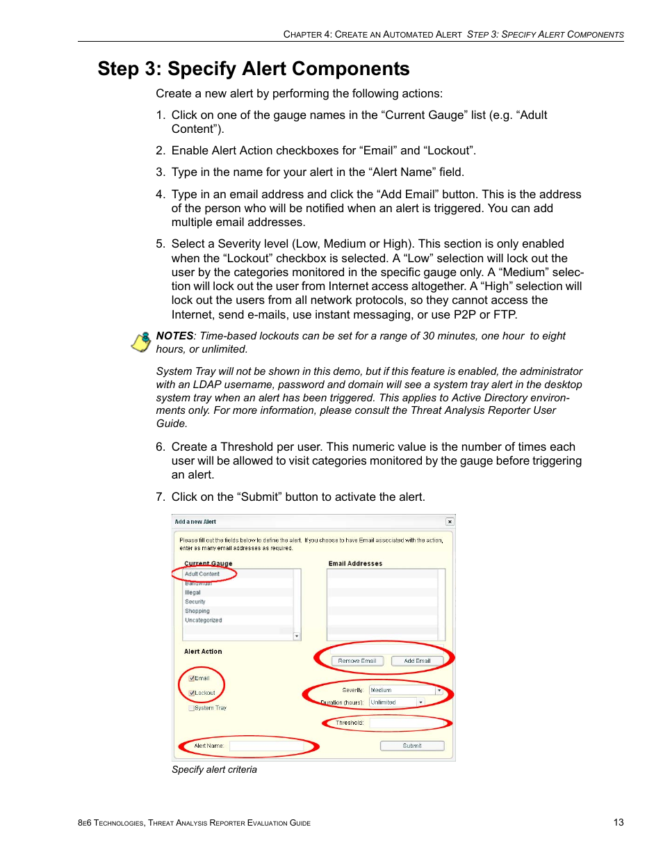 Step 3: specify alert components | 8e6 Technologies Threat Analysis Reporter TAR HL/SL/MSA User Manual | Page 17 / 22