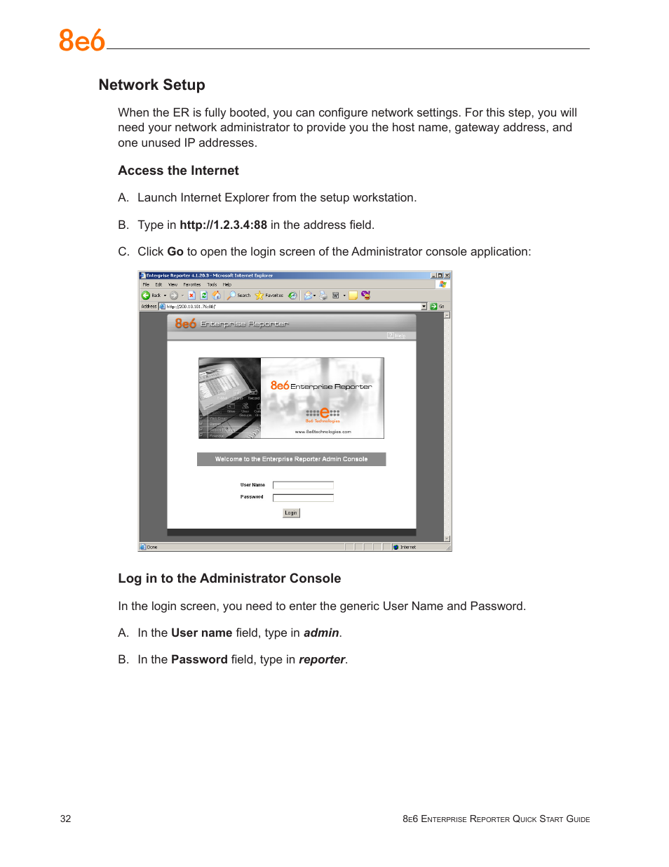 Network setup | 8e6 Technologies ER3-100 (5K02-55) User Manual | Page 36 / 74