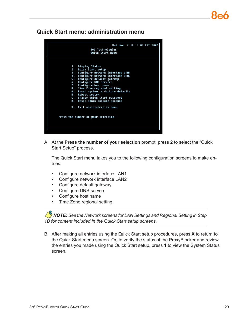 Quick start menu: administration menu | 8e6 Technologies ProxyBlocker User Manual | Page 33 / 66