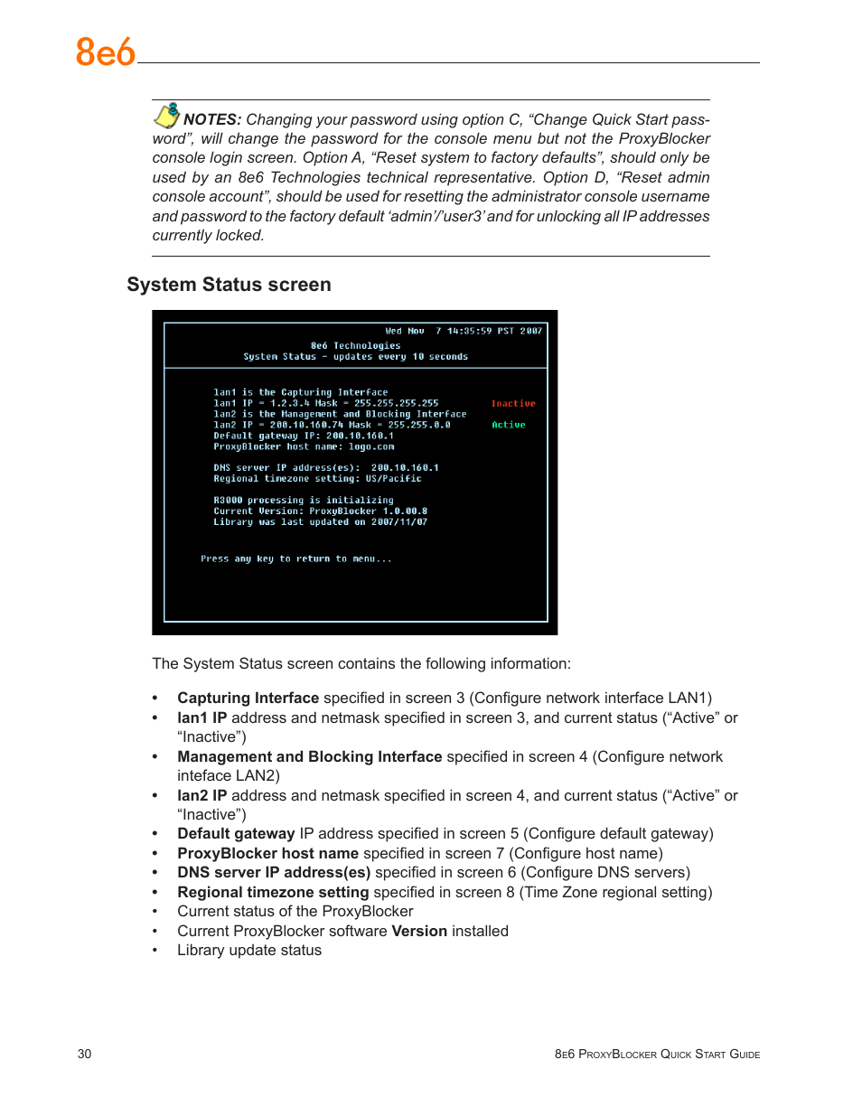 System status screen | 8e6 Technologies ProxyBlocker User Manual | Page 34 / 66