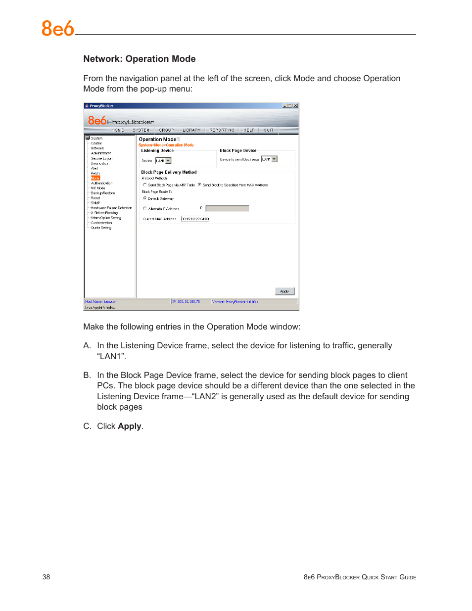Network: operation mode | 8e6 Technologies ProxyBlocker User Manual | Page 42 / 66