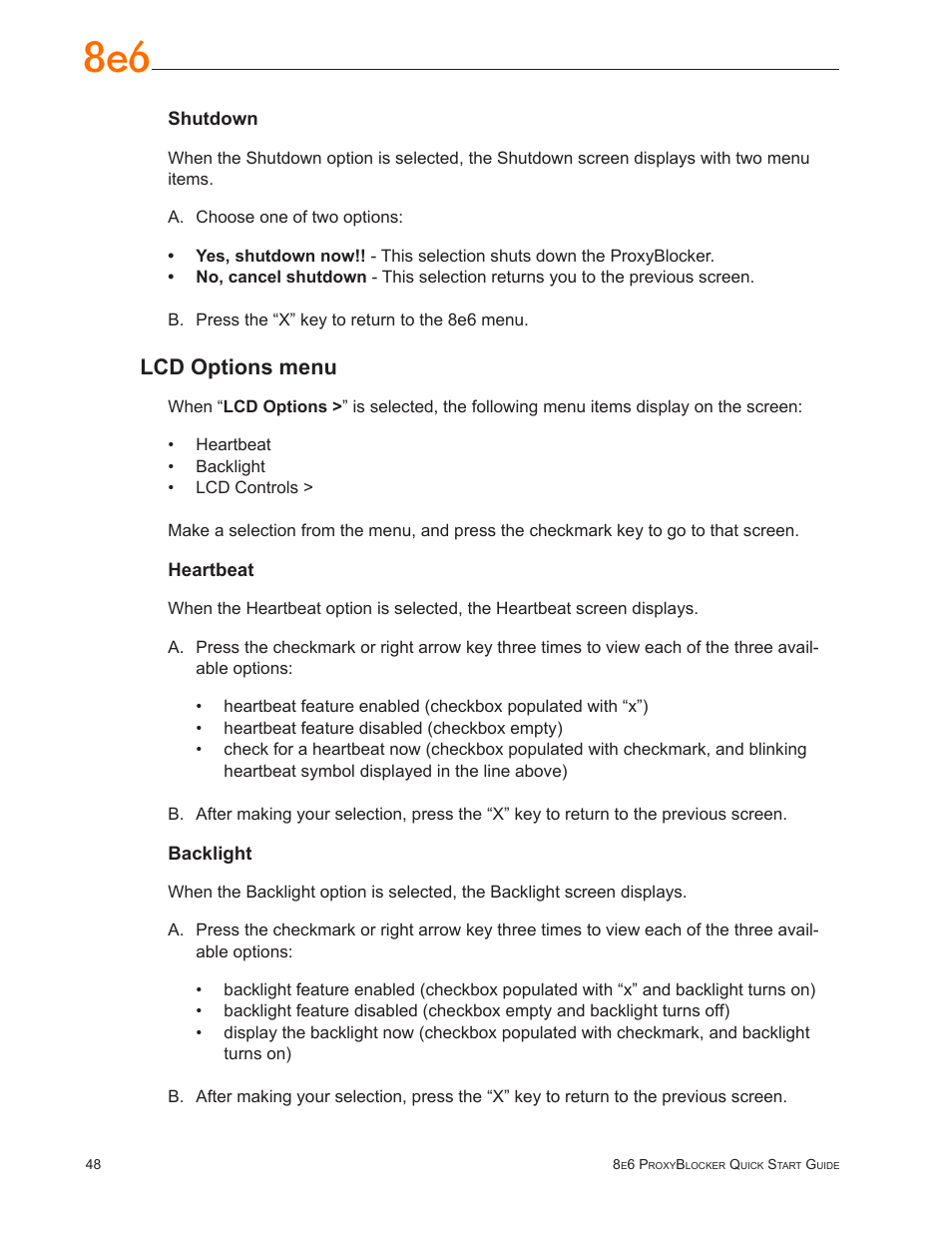 Lcd options menu | 8e6 Technologies ProxyBlocker User Manual | Page 52 / 66