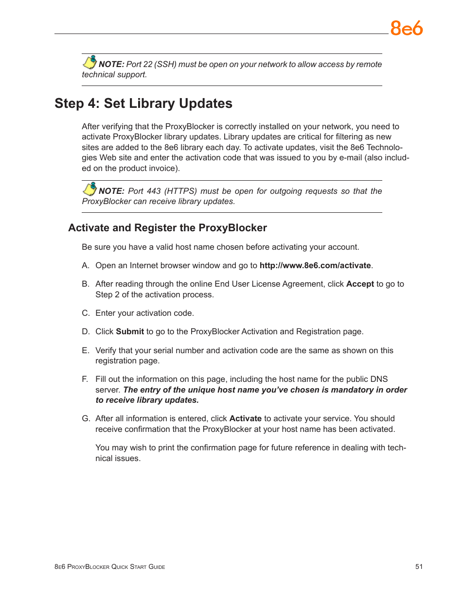 Step 4: set library updates, Activate and register the proxyblocker | 8e6 Technologies ProxyBlocker User Manual | Page 55 / 66