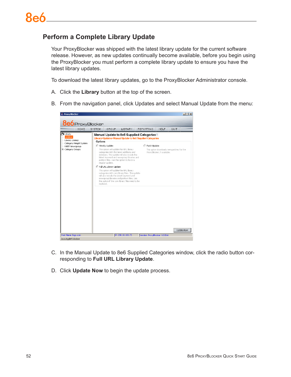 Perform a complete library update | 8e6 Technologies ProxyBlocker User Manual | Page 56 / 66