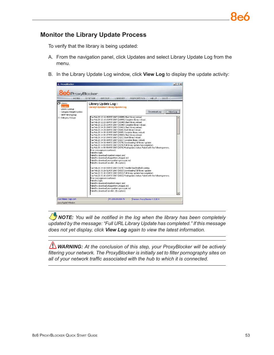 Monitor the library update process | 8e6 Technologies ProxyBlocker User Manual | Page 57 / 66