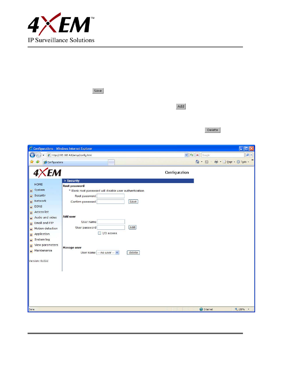 Security settings, Network settings, Network type | 4XEM IPCAMW45 User Manual | Page 21 / 57