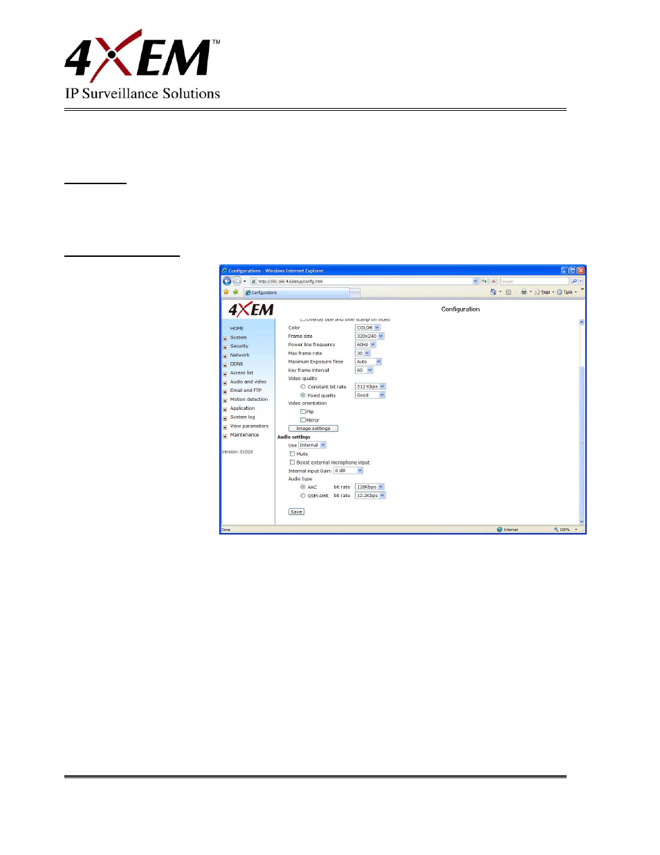Audio and video, Video orientation, Audio settings | Image settings, General, Video settings | 4XEM IPCAMW45 User Manual | Page 25 / 57