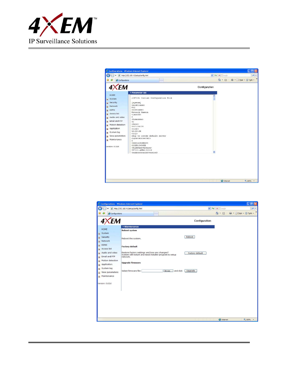 Viewing system parameters, Maintenance | 4XEM IPCAMW45 User Manual | Page 36 / 57