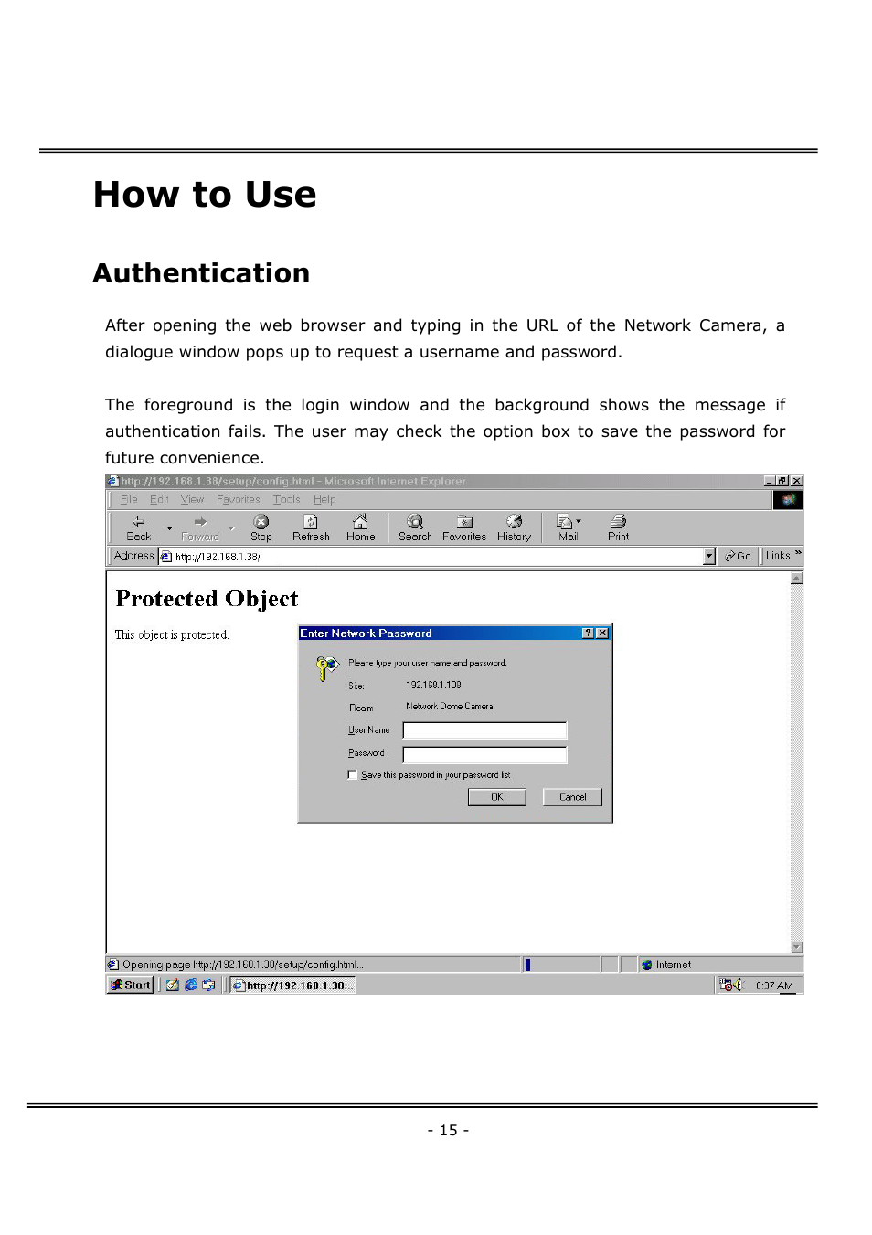 How to use, Authentication | 4XEM Network Camera User Manual | Page 19 / 88