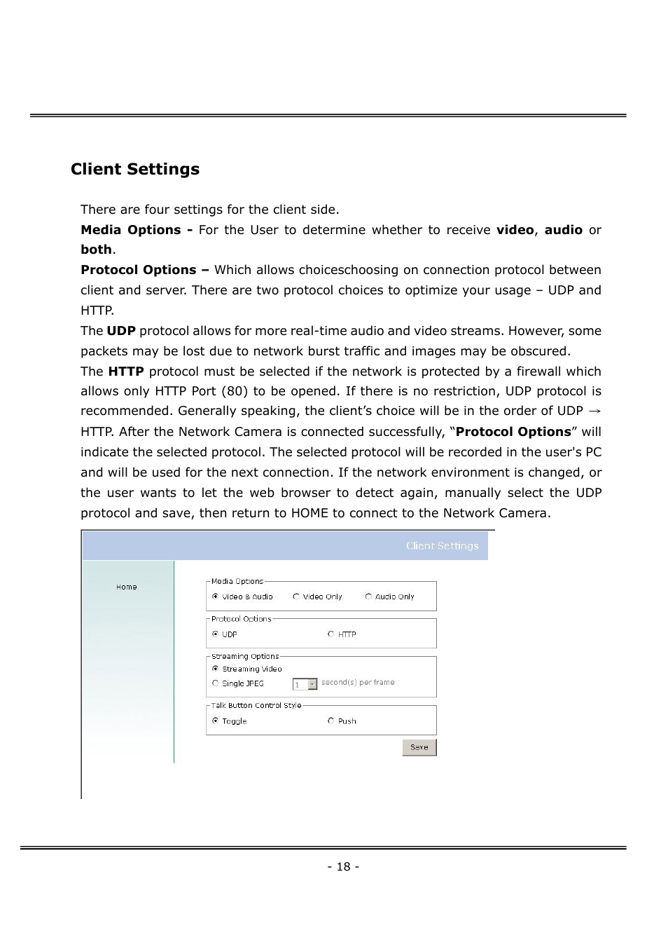 Client settings | 4XEM Network Camera User Manual | Page 22 / 88