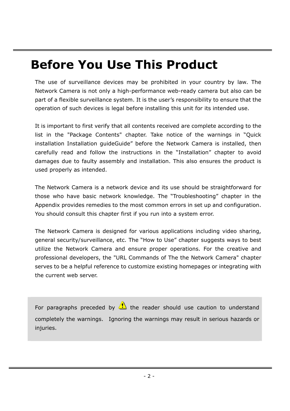 Before you use this product | 4XEM Network Camera User Manual | Page 3 / 88