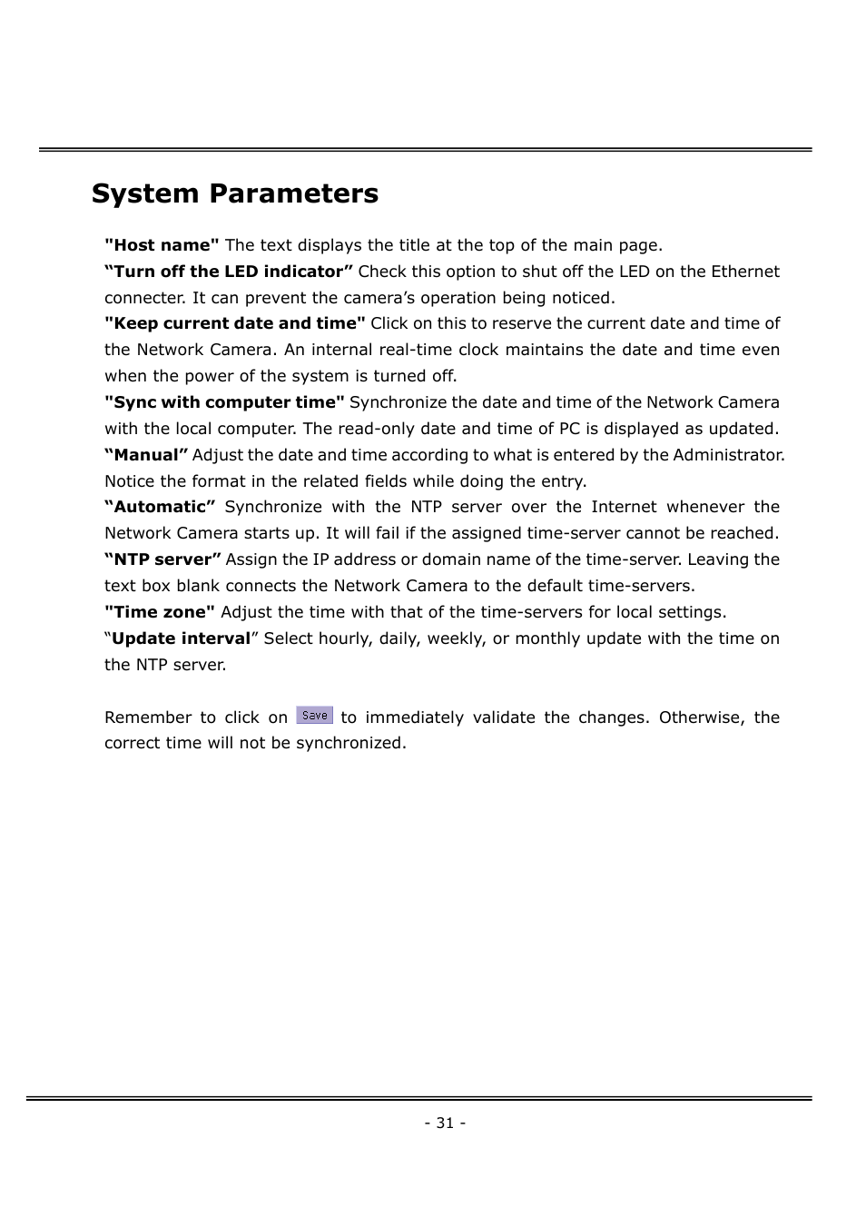 System parameters | 4XEM Network Camera User Manual | Page 35 / 88