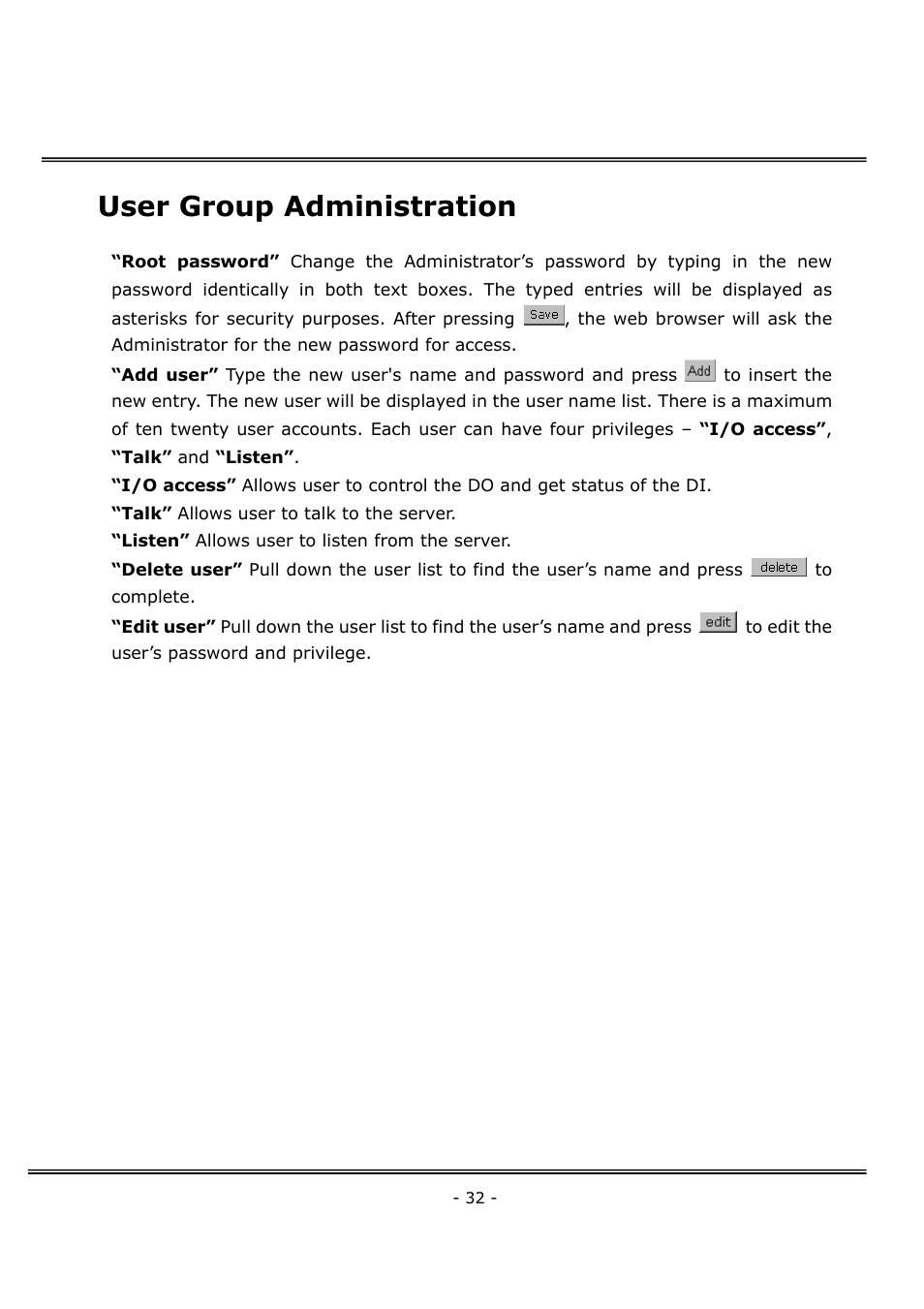 User group administration | 4XEM Network Camera User Manual | Page 36 / 88