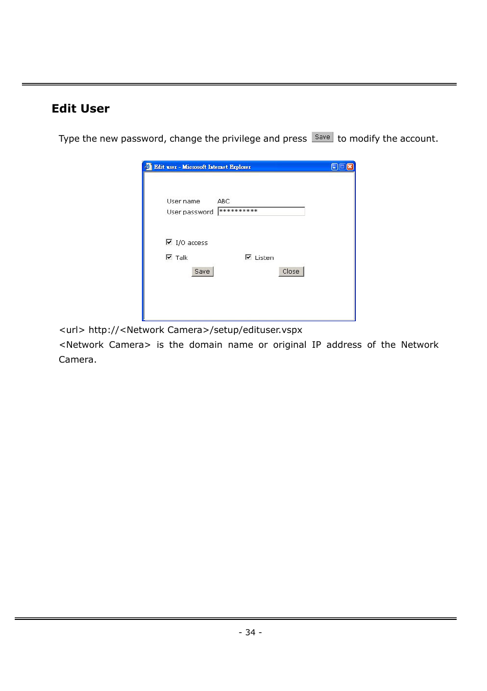 Edit user | 4XEM Network Camera User Manual | Page 38 / 88