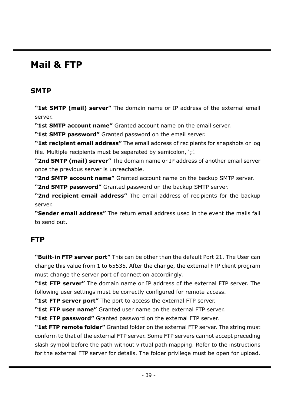 Mail & ftp, Smtp | 4XEM Network Camera User Manual | Page 43 / 88