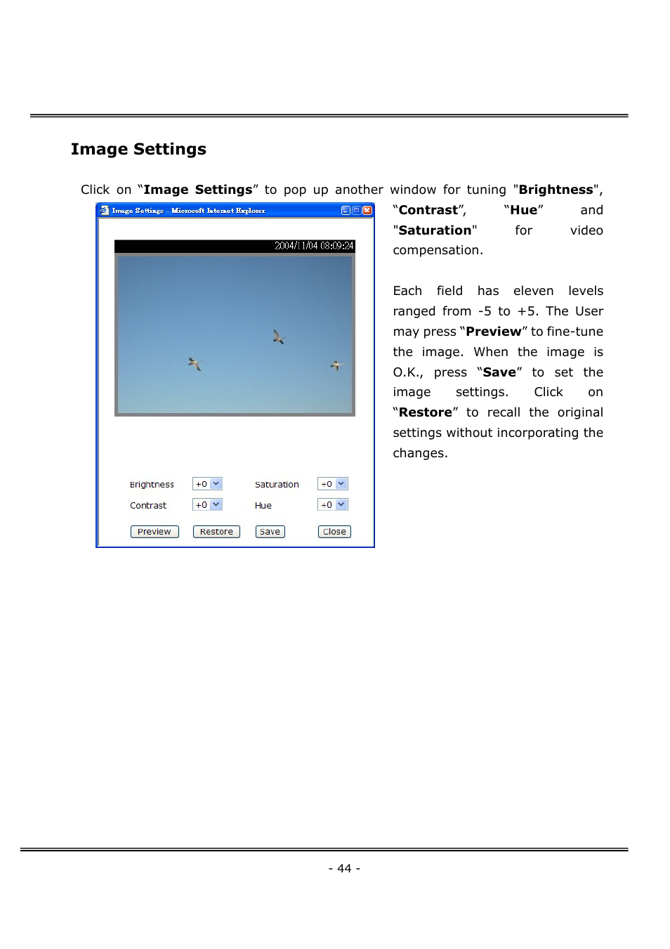 Image settings | 4XEM Network Camera User Manual | Page 48 / 88