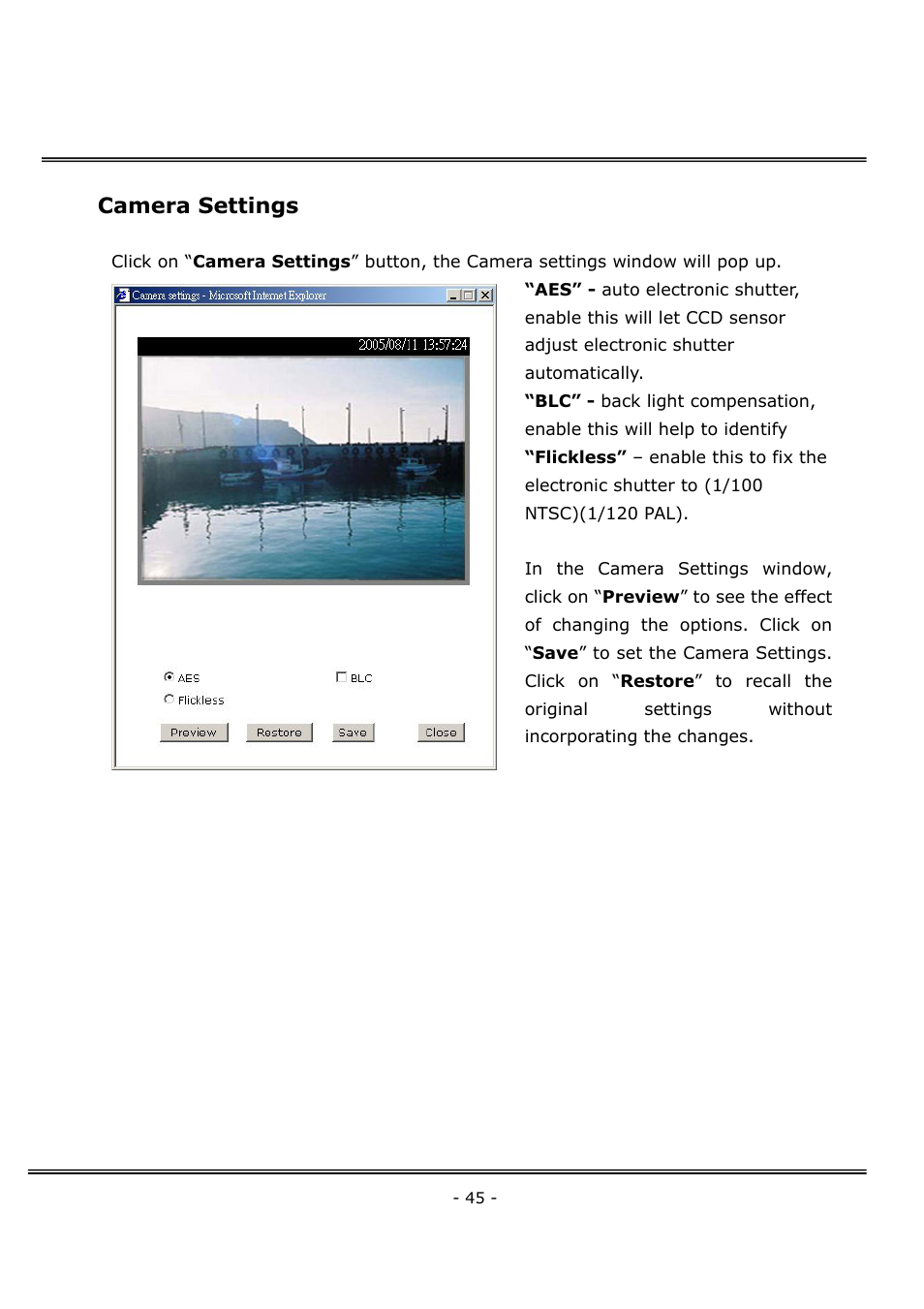 Camera settings | 4XEM Network Camera User Manual | Page 49 / 88