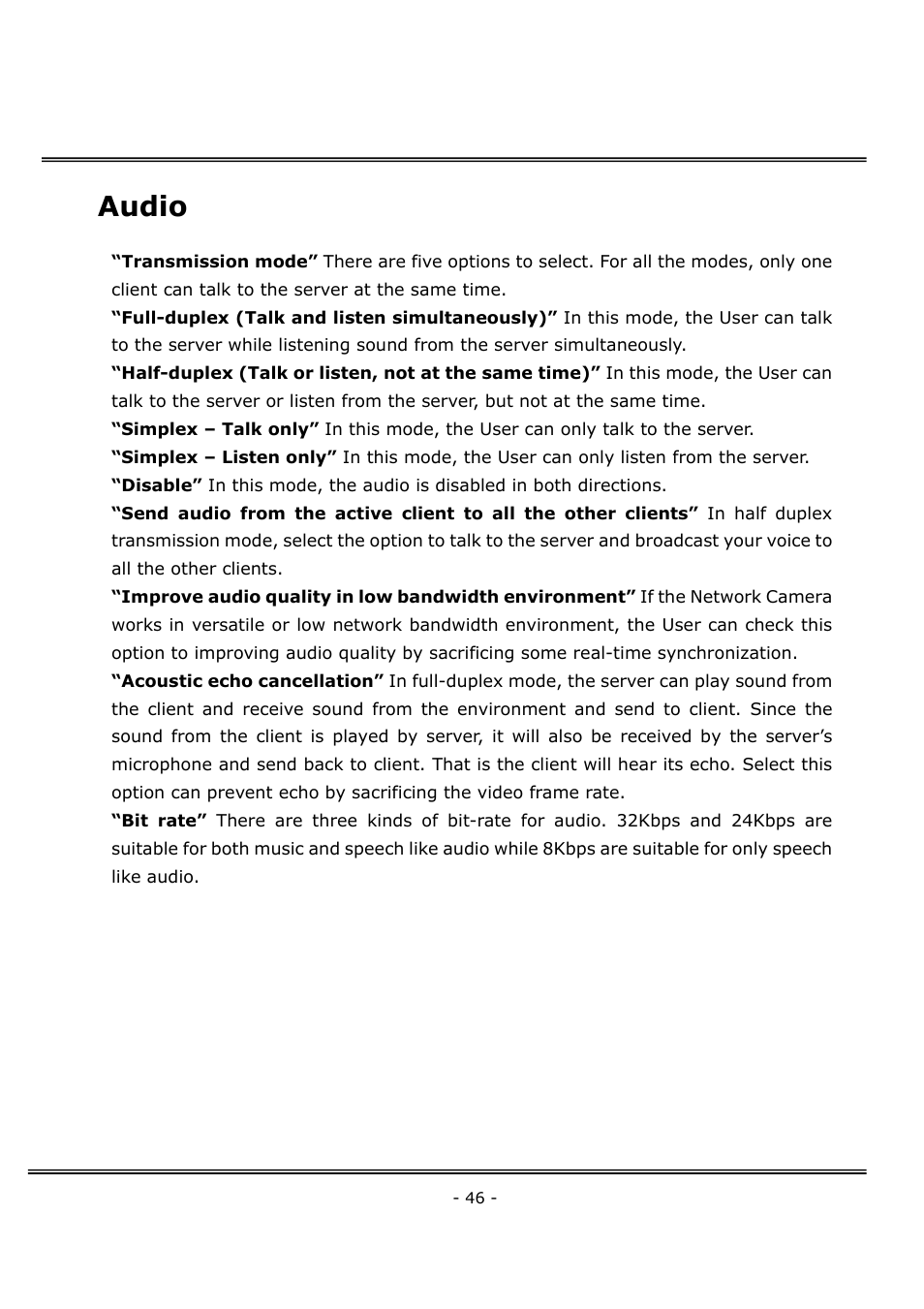 Audio | 4XEM Network Camera User Manual | Page 50 / 88